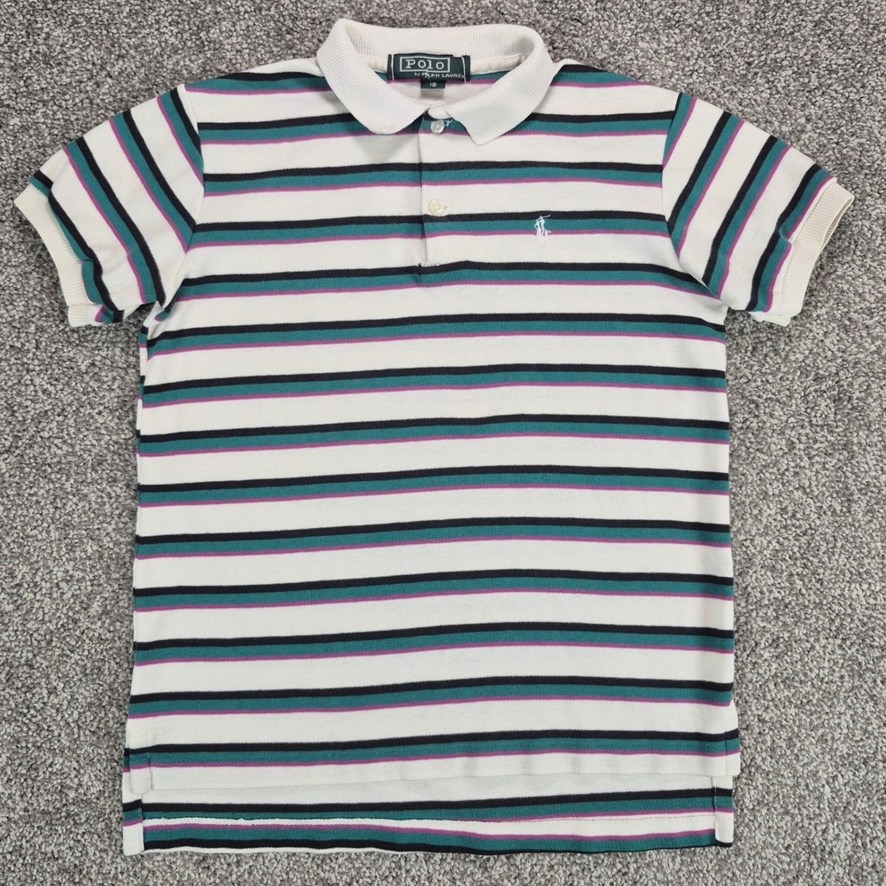 Vintage Polo Ralph Lauren Polo Shirt Boys 12 Multicolor Striped Green Label